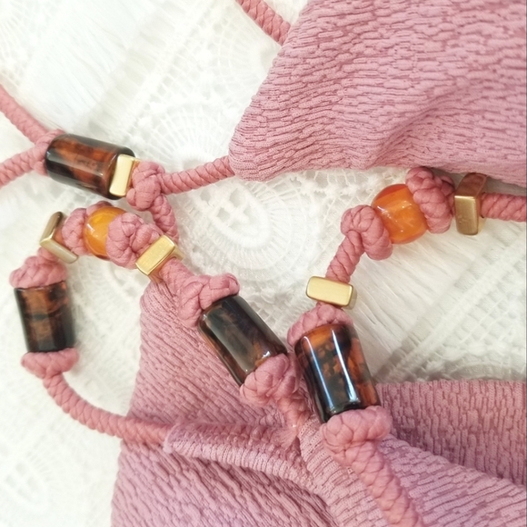 Vix Firenze Nicole Flora Bikini Beaded Tortoise Shell NWT Swim Strapoy Cutout - Picture 12 of 16